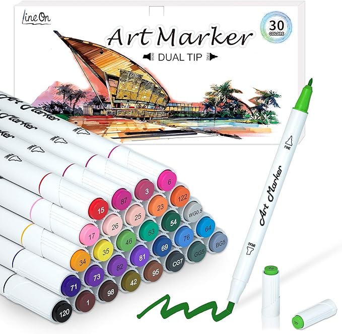 Dual Tip Alcohol Based Art Markers, Lineon 30 Colors Alcohol Marker Pens Perfect by ShuttleArt