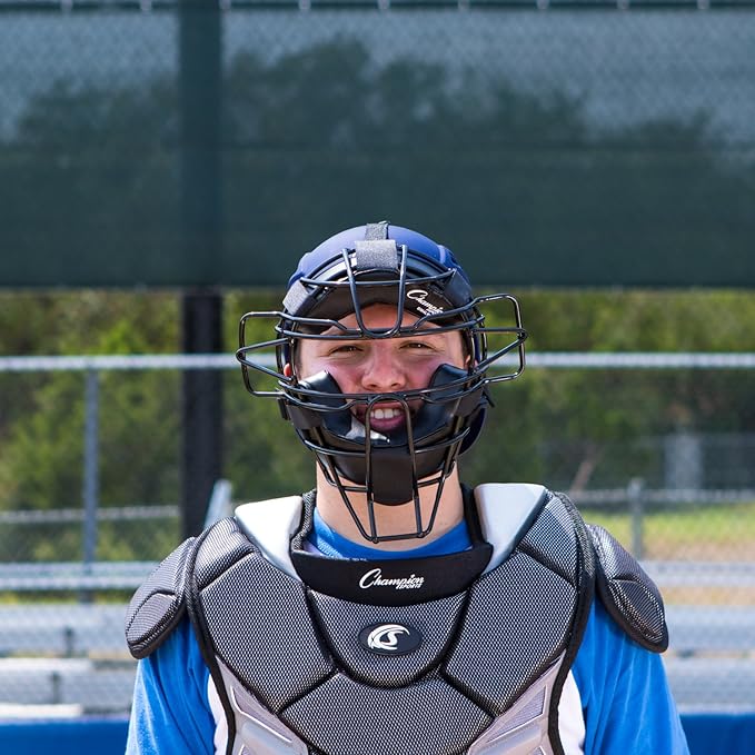 Champion Sports Pro Baseball Adult Mask - Umpires and Catchers - Extra Protection - Extended Guards - Adjustable Harness Baseball Mask - Adult Size,Black