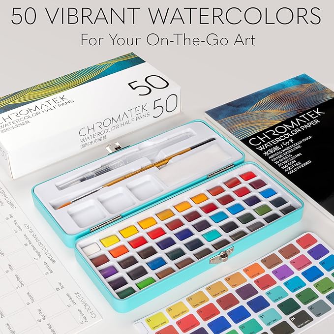 CHROMATEK Watercolor Paint Set – 50 Vivid Colors Including Transparent - Image 3