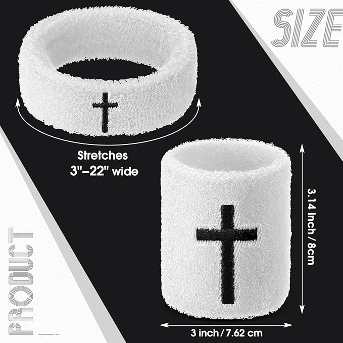 Soulchen 4 pcs Cross Bicep Bands Wrist Bands Christian Arm Sweat Wristbands Absorbent Armband for Men Women Football Baseball Players Sports Activities Supplies