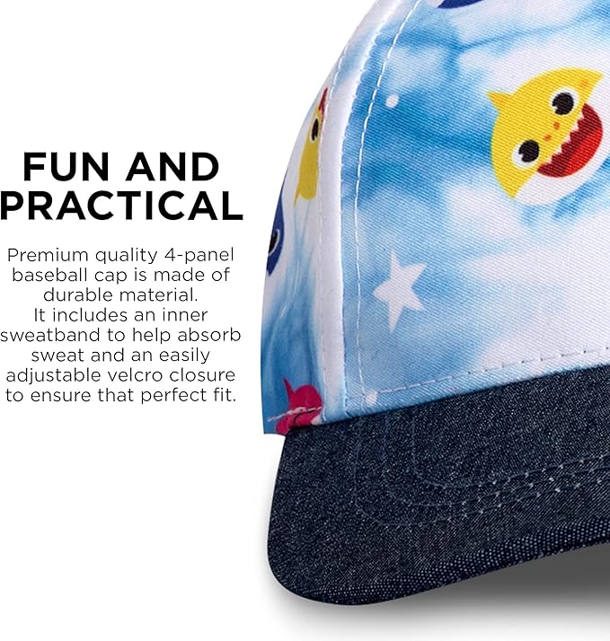 Pinkfong Boys Baseball Cap, Baby Shark Adjustable Toddler Hat for Ages 2-4