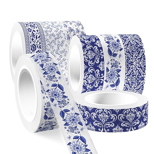 12 Pcs blue and white porcelain Washi Tape Maple Leaf Print Masking Tape - Image 5