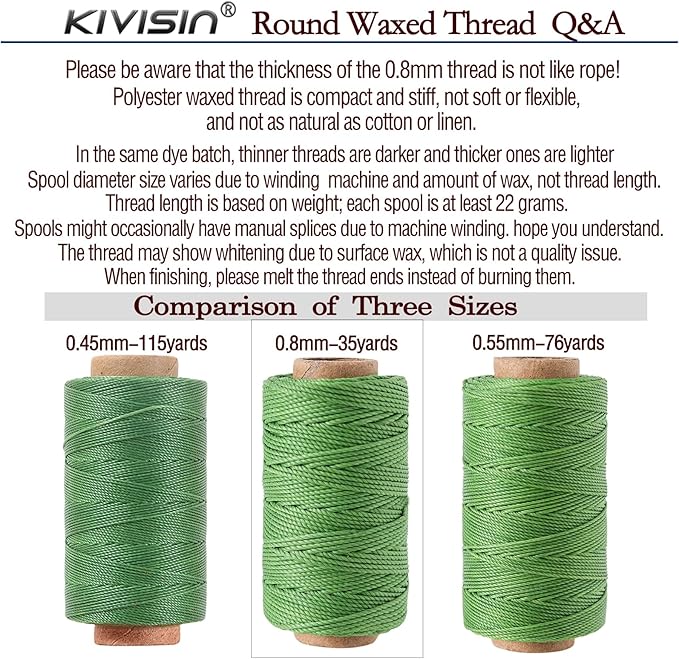12 Colored Round Waxed Thread 0.8mm, 35 Yards per Spool, 3 Ply Polyester Wax - Image 4