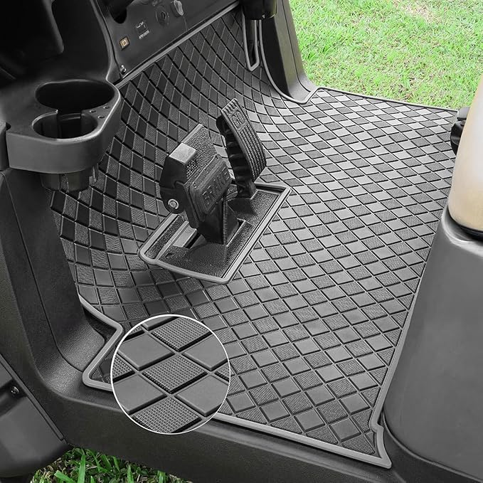 8mm Heavy Duty Rubber Golf Cart Floor Mat,Upgraded Full Coverage Liner for Club Car Precedent 2004-2025,Onward&Tempo 2017-2025,Villager & V4L 2019-2025,Non-Slip Textured,Grey Trim