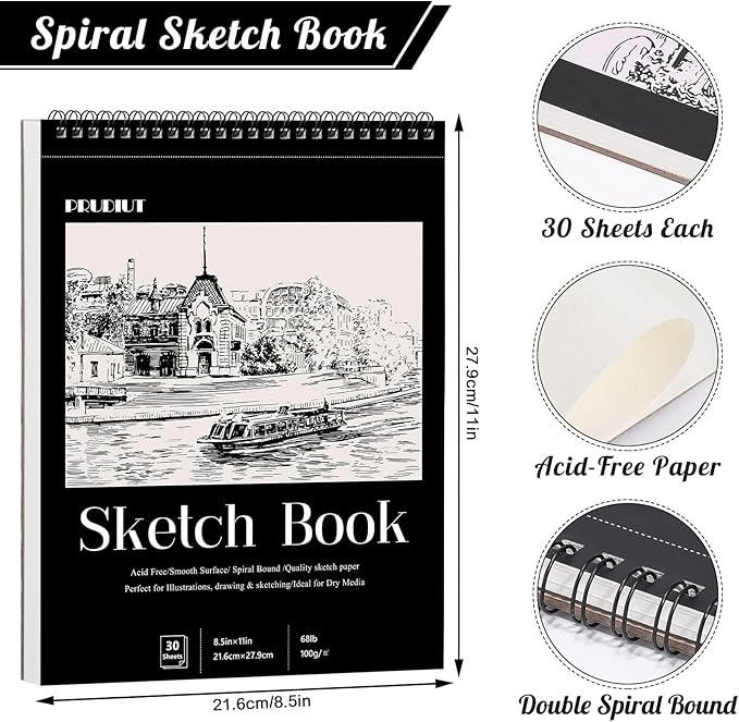 4 Pack Sketch Book, 8.5 x 11Inch Sketchbook, 68lb/100gsm Top Spiral Bound - Image 2