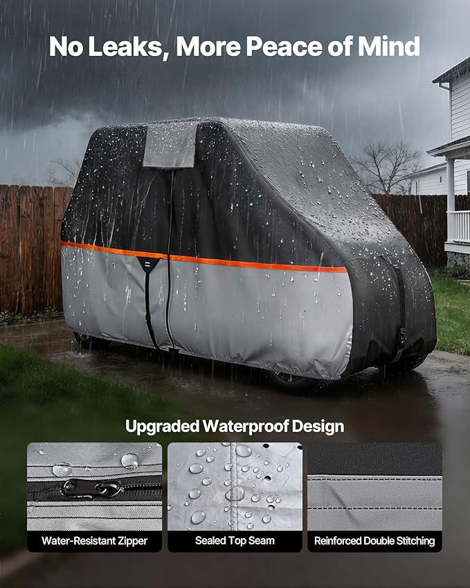 VEVOR Golf Cart Cover, Full Coverage 2+2/4 Passenger Golf Cart, 420D Waterproof Oxford Fabric Club Car Cover Fits Most Carts Club Car, Yamaha, EZGO, Honda, Silver-Coated Layer & Three Zipper Doors