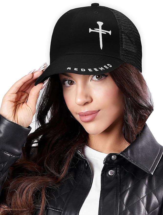Christian Hats for Men Women with Gift Box, Embroidered Three Nails Cross Baseball Caps, Adjustable Mesh Outdoor Hat
