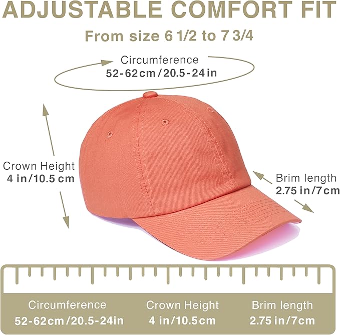 Classic Dad Hat Cotton, Low-Profile Plain Baseball Cap, Adjustable, Breathable and Packable
