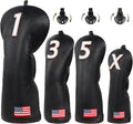 Golf Head Covers, US Flag Patriotism Golf Club Cover for Woods and Driver, Fairway, Hybrid - Premium Leather Golf Club Head Covers with Interchangeable Tags