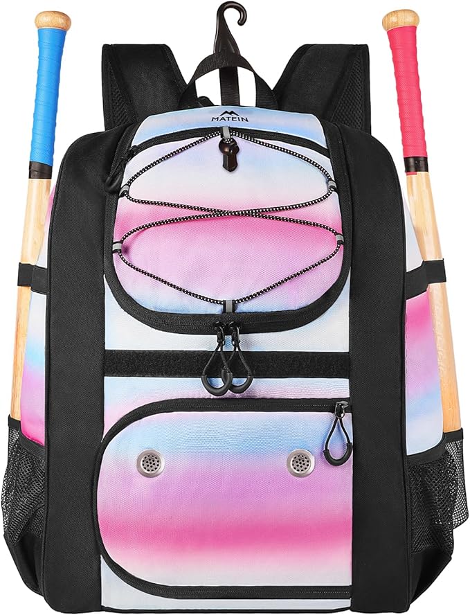 MATEIN Softball Bag, Lightweight Baseball Backpack with Shoe Compartment, Baseball Bag with Fence Hook for TBall Bat & Equipment, Softball Gifts Catchers Backpack for Women Fit Catcher’s Mitt, Helmet