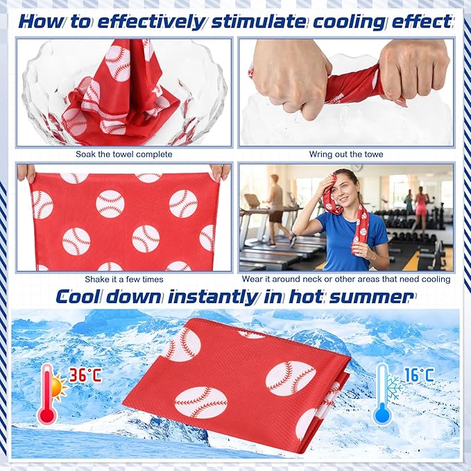 FuWeave 24 Pcs Sports Cooling Towels 40 x 12 Inch Baseball Basketball Softball Breathable Soccer Football Volleyball Microfiber Ice Towel Fast Drying for Party Favors Team Gift(Baseball 3)