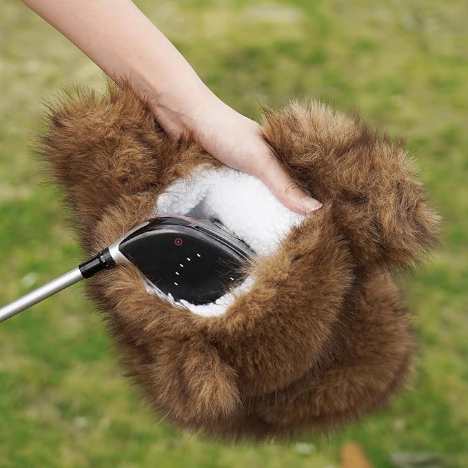 Brown Bear Golf Headcover Ultra Soft Plush Animal Funny Golf Club Head Cover for 460cc Driver, Cute Cartoon Bear Golf Accessories Gift for Men Women Golfers