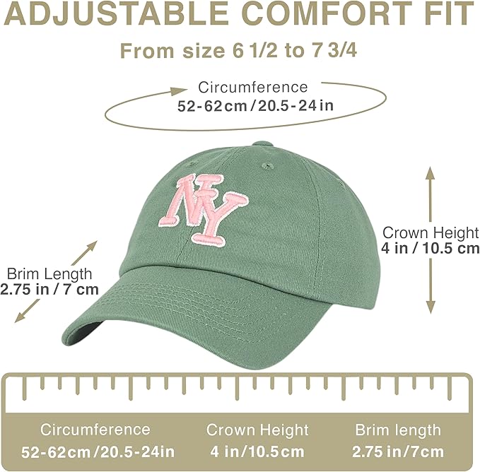 NY 3D Embroidered Cotton Dad Hat – New York Baseball Cap, Adjustable Metal Buckle Strap, Unstructured Low-Profile Style