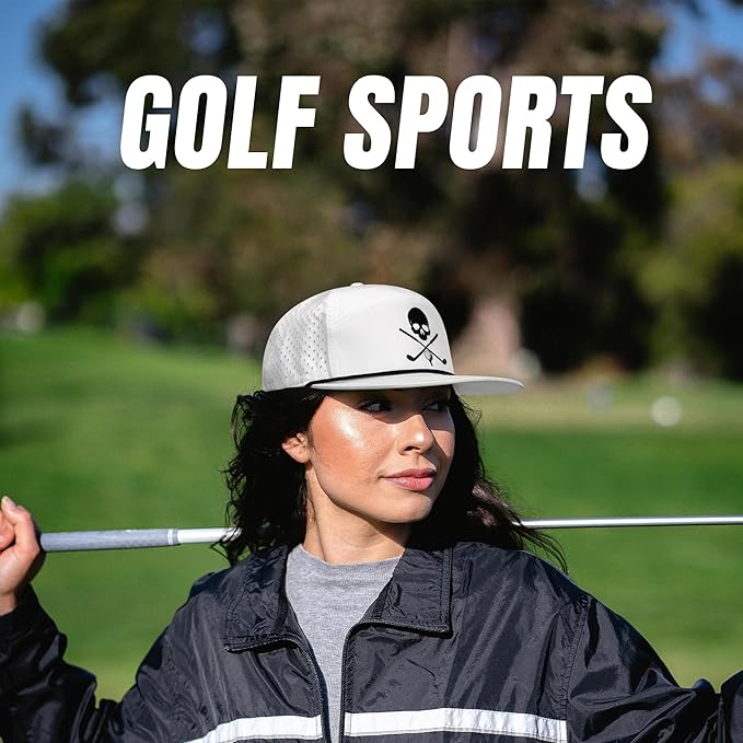 Bamveio Funny Golf Hats Flat Bill for Men Women,Golf Gifts Skull Baseball Cap for Adults Humor