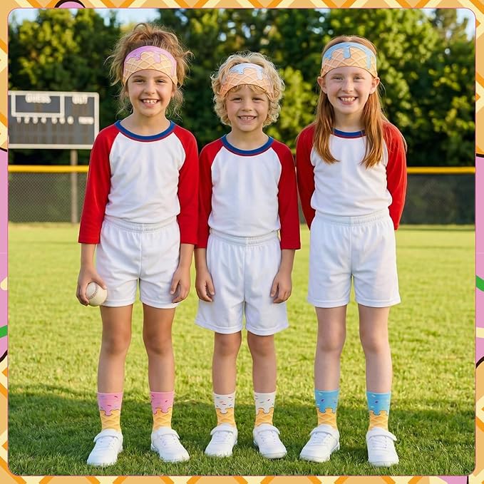 Ice Cream Baseball Headband and Ice Cream Sock Sports Elastic Sweatband Funny Sports Baseball Gifts for Youth Teen Women Men Athletes Football Basketball Running Gym Party Favors