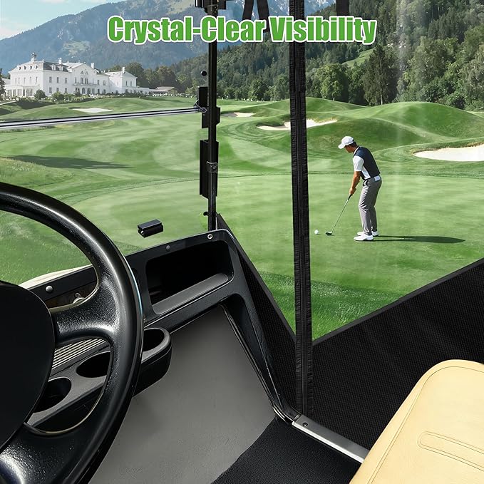 10L0L Golf Cart Driving Enclosure for Club Car DS 2+2 Passenger Short Roof Waterproof Windproof Heavy Duty 600D Rain Cover with 4-Sided Clear Windows & Durable Door Zipper, All-Weather Protection Red