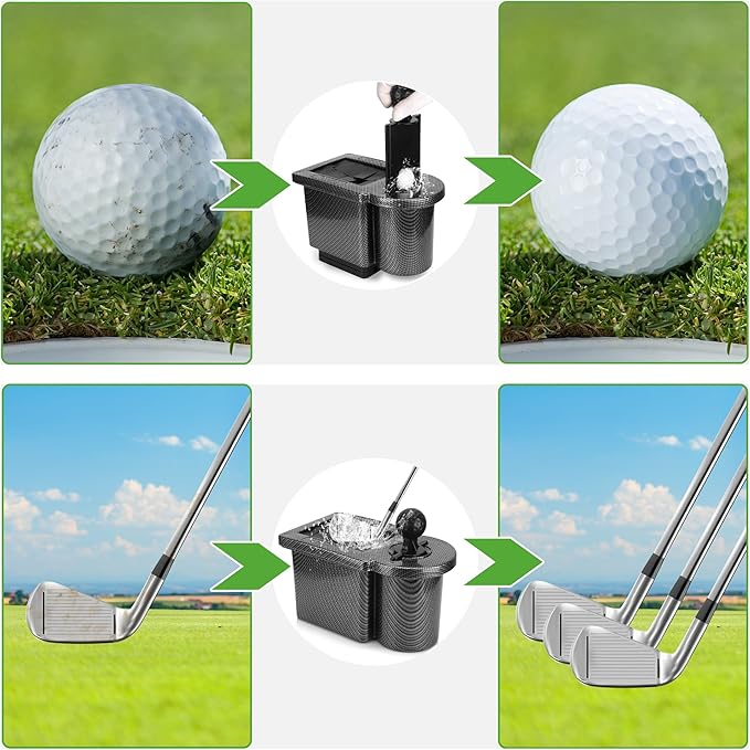10L0L Golf Cart Ball and Golf Club Head Cleaner/Washer 2-in-1 with Universal Bracket-Removable-Fits EZGO TXT RXV & Club Car DS Precedent & Yamaha Models