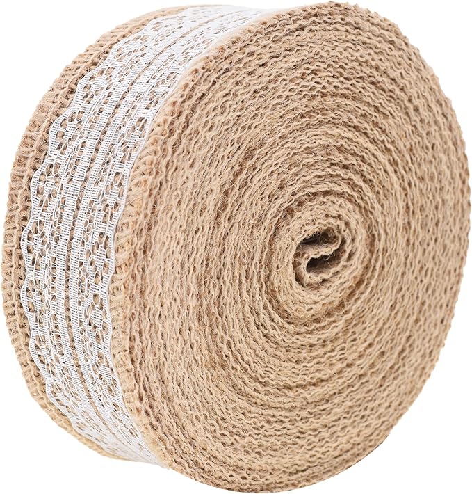 Mandala Crafts Burlap and Lace Ribbon 1.5 Inches Wide Jute Ribbons - Image 3