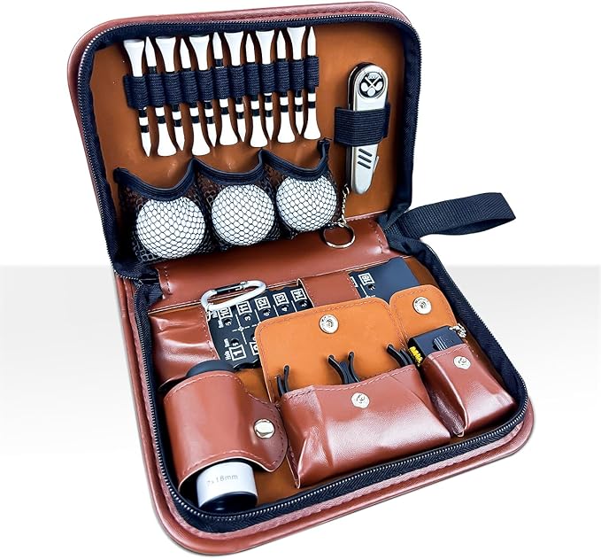SANTA CASA Golf Gift Set - Complete Golfing Accessories for Men & Women, Dad, with 3 Golf Balls, Bag Case, Rangefinder, Tees, Brush, Divot Knife, Scorer & Ball Clamp, Essentials Golf Accessories