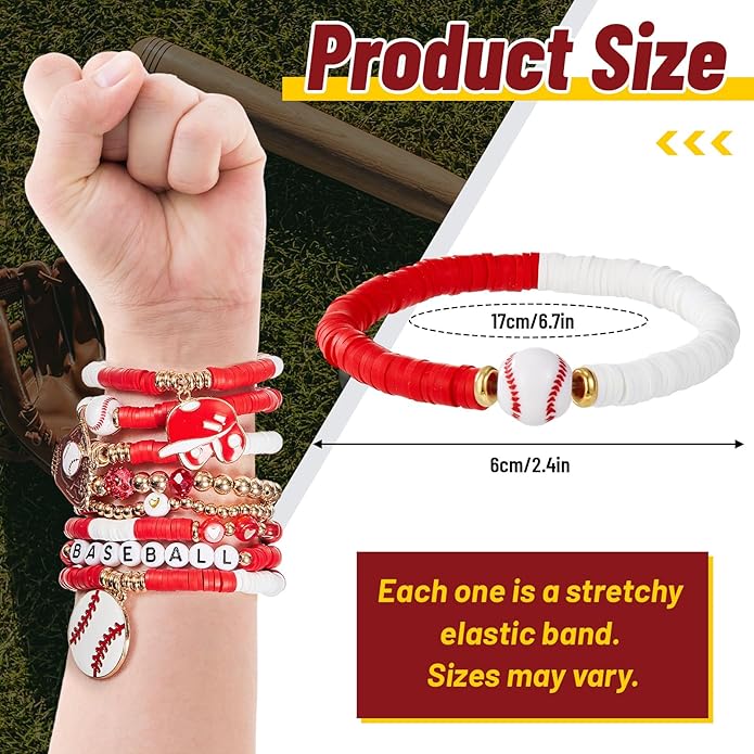 Huquary 8 Pack Sports Bracelets for Women Mom Soccer Baseball Football Volleyball Basketball Stackable Heishi Clay Beaded Bracelet Accessories Fan Outfits Jewelry Gifts for Sports Party Favor