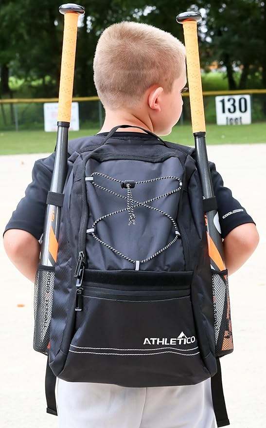 Athletico Youth Baseball Bag - Bat Backpack for Baseball, T-Ball & Softball Equipment & Gear | Holds Bat, Helmet, Glove | Fence Hook