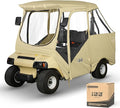 10L0L Golf Cart Driving Enclosure for Club Car DS 2+2 Passenger Short Roof, Waterproof Windproof Heavy Duty 600D Rain Cover with 4-Sided Clear Windows Durable Door Zipper All-Weather Protection Beige