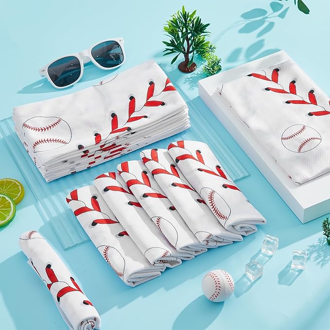30Pcs Baseball Cooling Towels for Neck and Face 40 x 12 Inch Baseball Sports Team Gifts Workout Ice Towel for Gym Sweat Microfiber Breathable Chilly Bulk Neck Wraps for Athletes Camping Travel Outdoor