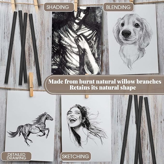 Gueevin 50 Pcs Willow Charcoal Sticks, Willow Charcoal, and Fine Art Christmas - Image 3