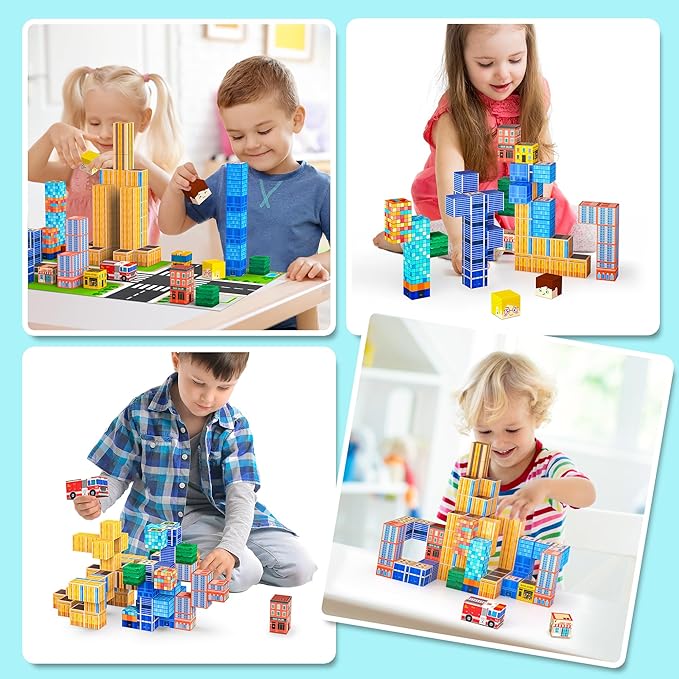 Magnetic Blocks, Modern City Edtion, Magnetic Building Cubes Boys & Girls Toys - Image 3
