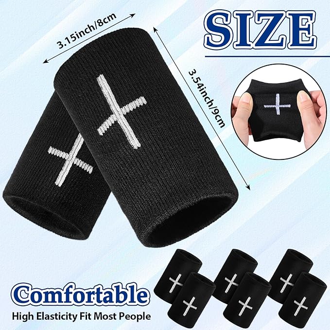 Viorawhite 12 Packs Faith Cross Sports Wristbands for Men Women Christian Faith Absorbent Sweat Band Religious Wrist Bands for Baseball Football Basketball Running Gym Working Out