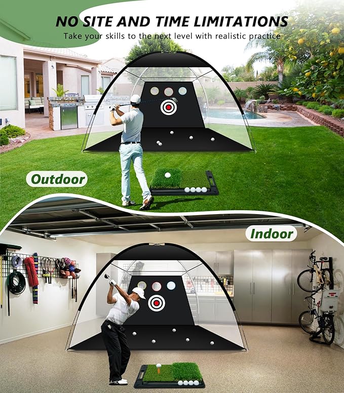 Golf Net: 10 x 7FT Practice Net with Mat for Chipping, Swing, Driving Practice, Nets for Backyard, Indoor & Outdoor Use, Ideal Golf Accessories Gifts for Men, Women, dad, Husbands, and Golfers.