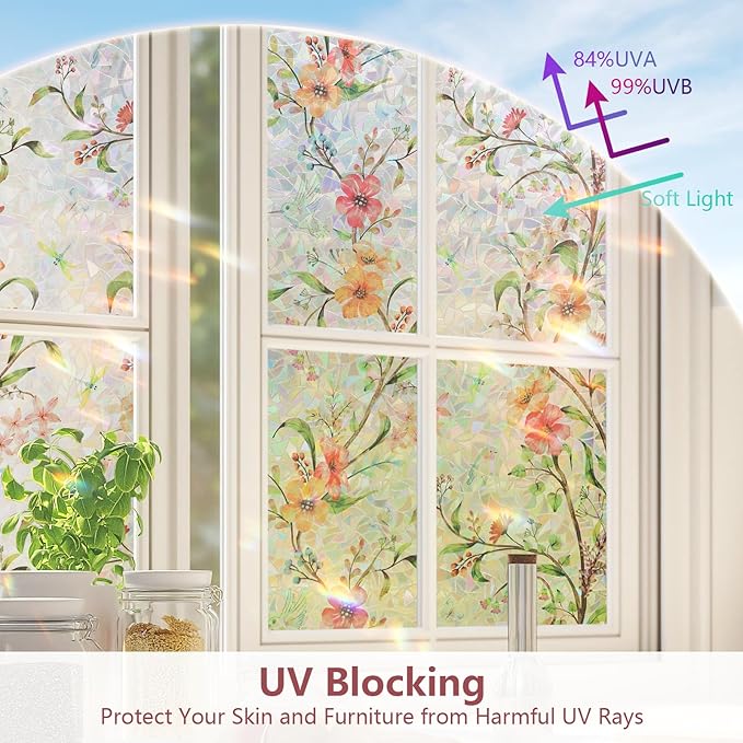 NINETREX Window Privacy Film, Stained Glass Window Film, Rainbow Decorative - Image 2