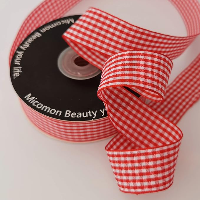 1 Inch Red and White Woven Edge Gingham Ribbon 25 Yards Each Roll 100% Polyester - Image 7