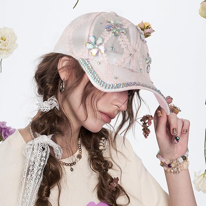 Hoce Fashion Rhinestone Denim Baseball Cap Studded Bling Hat for Women