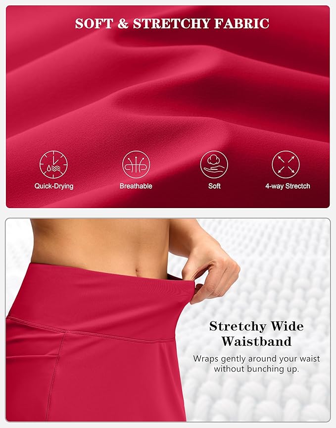Women's Golf Skirts Skort 4 Side Pockets High Waisted Stretchy Tennis Skirt with Short Athletic Casual