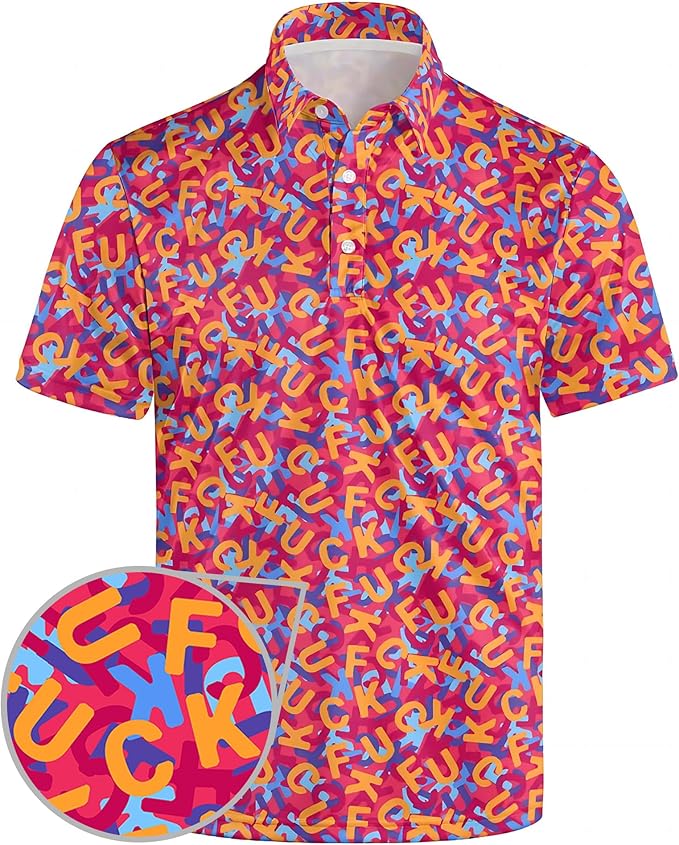 Golf Polo Shirts for Men Funny Print Short Sleeve Golf Shirts Performance Golf Polos