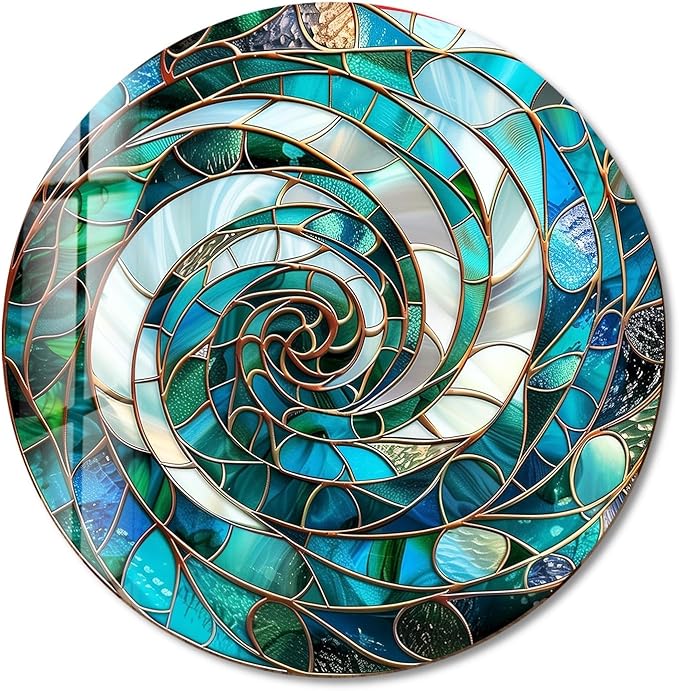 My Photostation.com 15.8'' Diameter Aqua Spiral Harmony Round Glass Wall Art - Image 8