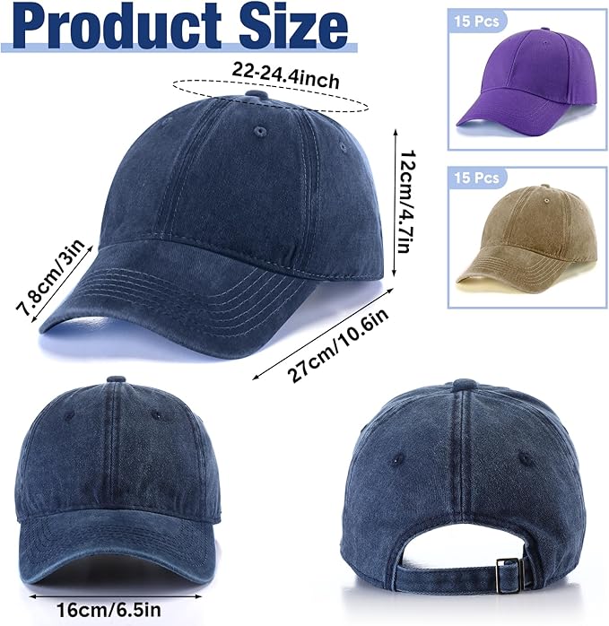 Yahenda 30 Pack Vintage Baseball Cap Washed Denim Distressed Bulk Adjustable Cotton Dad Hat Golf Hats for Women Men