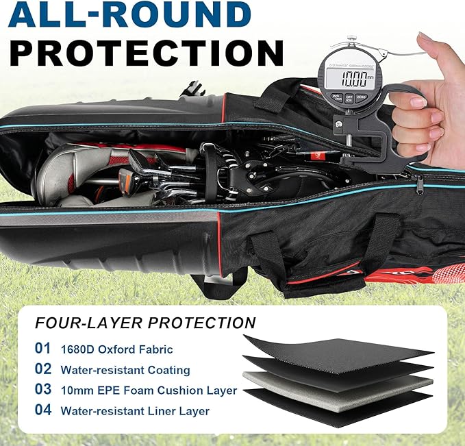 Golf Travel Bags for Airlines with Hard Case Top & Wheels, Hard Shell Top Protect Golf Club, Made of 1680D Heavy Duty Oxford, Internal Strap for Fixing, Lightweight and Easy to Maneuver