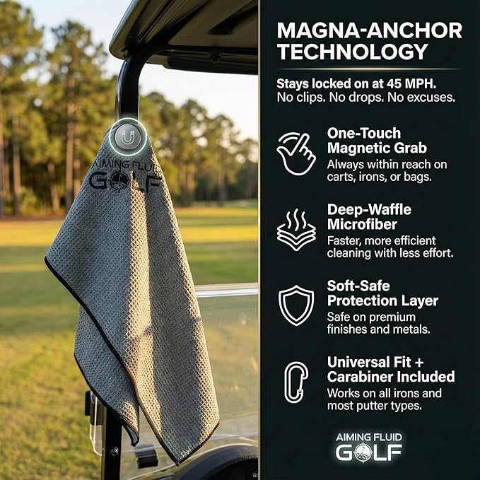 Magnetic Towel Club Glove Gear - 3 Stage Cleaning System- Microfiber Rag with Magnet for Golfcart Bags for Men and Women Augusta Green, 16" x 40" The 40