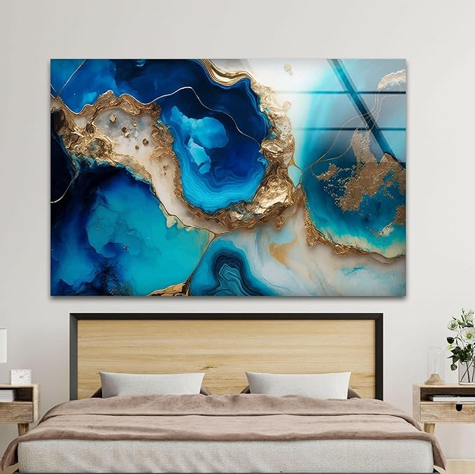 My Photostation.com 28Wx18H'' Blue Alcohol ink Glass Wall ArtTempered Glass - Image 8