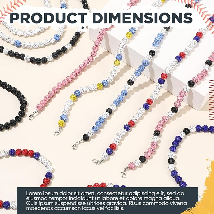 Landical 12 Pcs Bling Baseball Necklace Ice Beaded Baseball Necklace Cool Gifts Bulk for Team Players Lovers Fans
