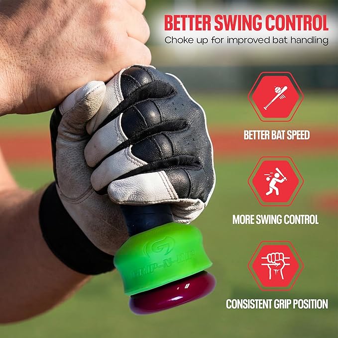 Grip-N-Rip Knob Stacker Choke-Up Ring for Baseball/Softball Bats Provides Choking Up Space & Relief from Bat Sting, Stackable for Custom Fit and Comfort