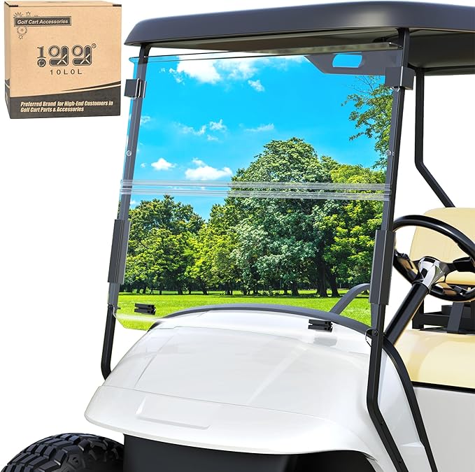 10L0L Golf Cart Windshield for EZGO TXT Gas and Electric 1995-up, Foldable Golf Cart Windscreen, Anti-UV and Impact Resistant, Clear/Tinted