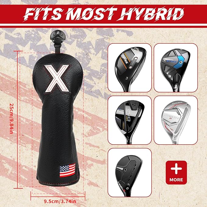 Golf Head Covers, US Flag Patriotism Golf Club Cover for Woods and Driver, Fairway, Hybrid - Premium Leather Golf Club Head Covers with Interchangeable Tags