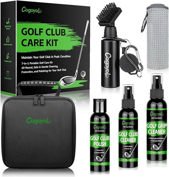 Pro Golf Club Care Kit with Golf Club Cleaner,Polish,Brush,Grip Cleaner,Golf Club Cleaning Kit Golf Accessories for Men, Golf Gifts for Golfers