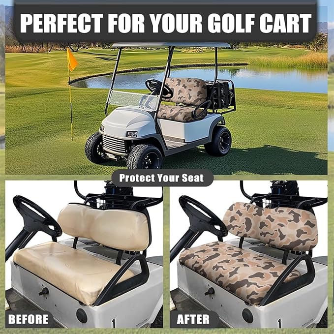 Bulopur Duck Hunting Camo Golf Cart Seat Covers Set Tropical Ezgo Golf Cart Dust Covers for Bench and Backrest, Removable Golfcart Accessory