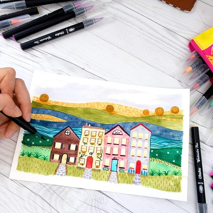 Professional Watercolor Brush Markers Pen 24 Colors of Ohuhu, Water Based - Image 9