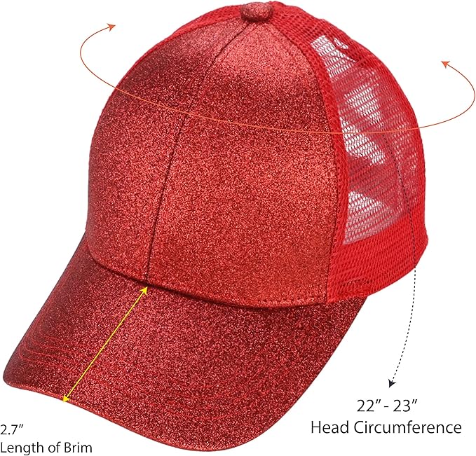 C.C Ponycap Messy High Bun Ponytail Adjustable Glitter Mesh Trucker Baseball Cap