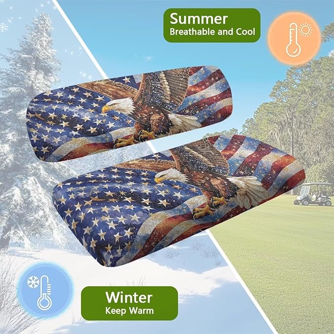 Bulopur Eagle American Flag Golf Cart Seat Covers for Ezgo Club Car Universal Golf Cart Seat Cover Towel Suitable for All Weather, Easy to Install and Washable